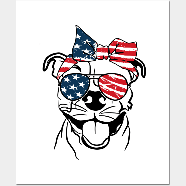 Cool Patriot Pitbull | 4th Of July Unique Pitbull T-shirt Wall Art by POD Anytime